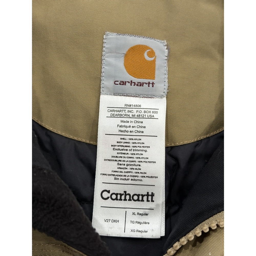 Carhartt V27 DKH Quilted Vest XL Khaki Ribbed Collar Full Zip Canvas Workwear - Picture 2 of 11